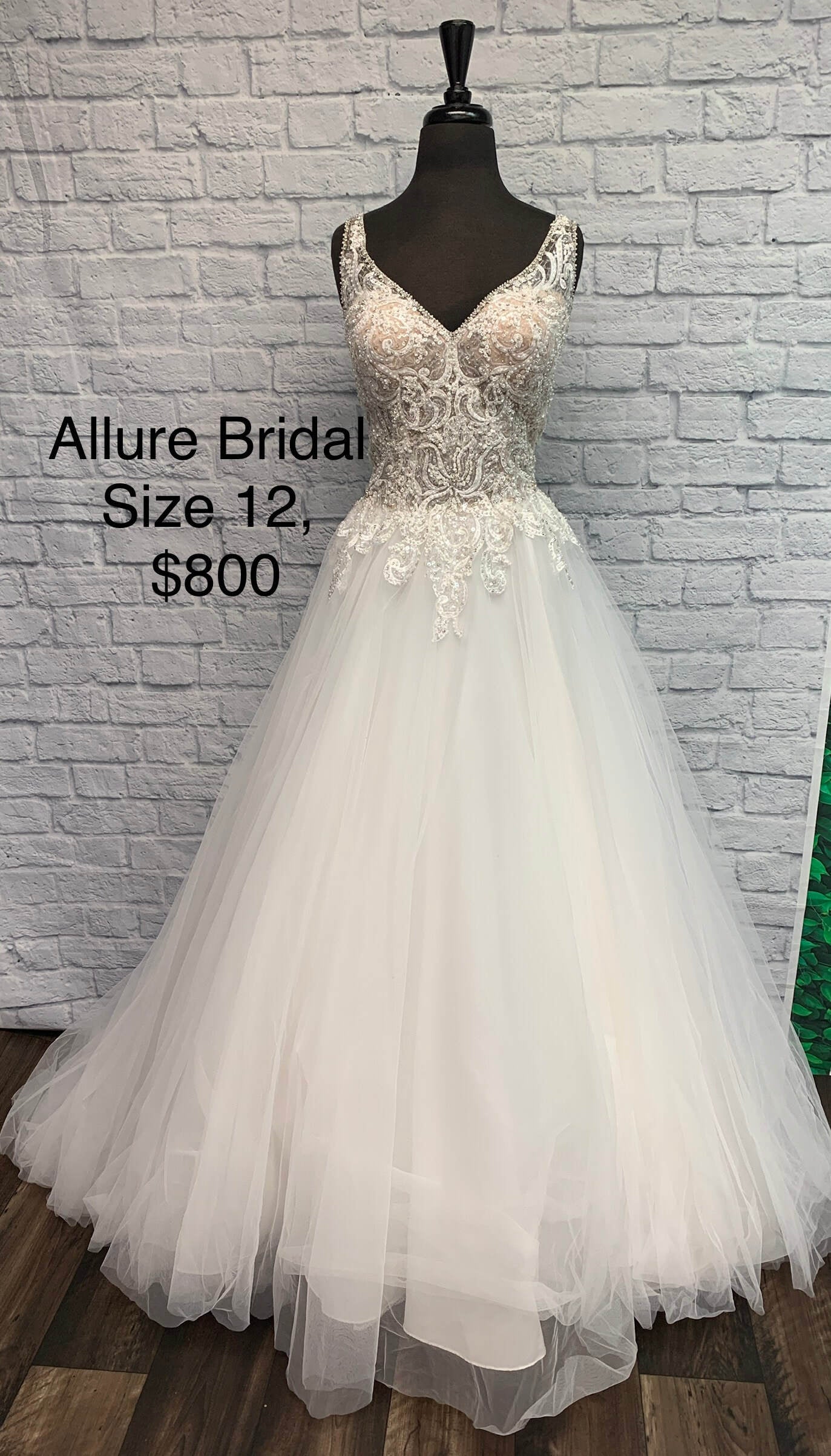 New with Tags Size 12 Ivory Over Nude Wedding Gown, Beaded Allure Bridal