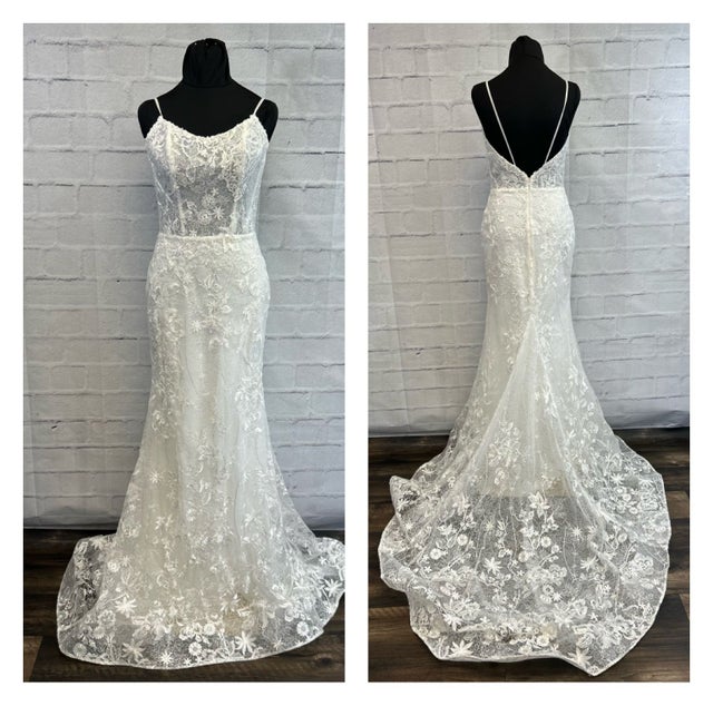 B183061 Long V-neck Lace & Poly Chiffon Bridesmaid Dress with Halter Straps